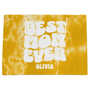Personalised Best Mum Ever Yellow Tie Dye Large Gift Bag
