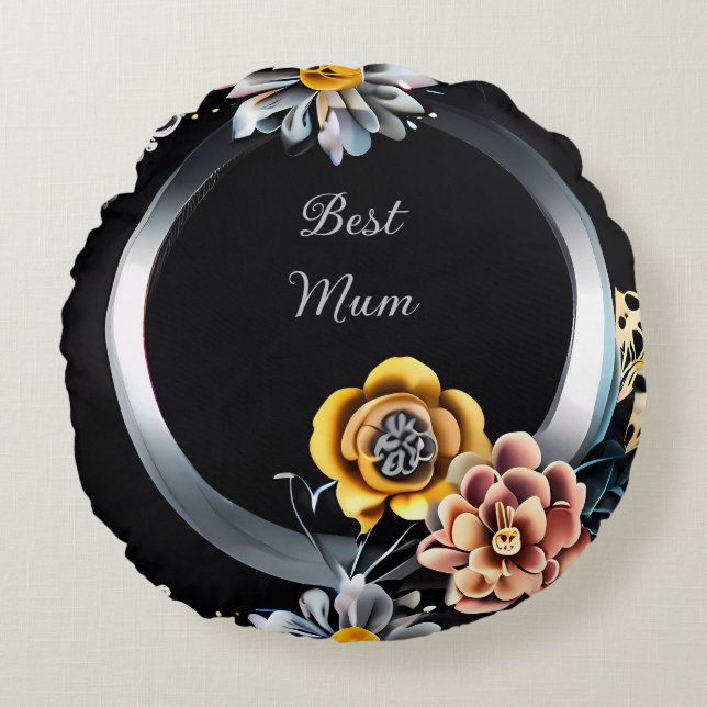 Personalised Best Mum Floral Round Cushion (Front)