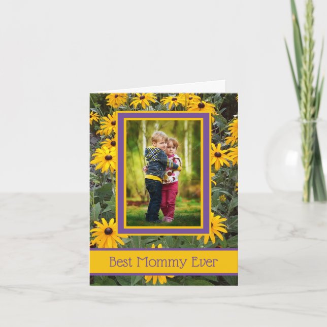 Personalised Best Mummy Ever Yellow Flowers Photo Card (Front)