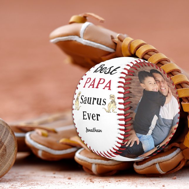 Personalised Best Papa Saurus Ever Kids Photo Baseball (Best papa saurus ever kids christmas gift for dad personalized photos & kids names baseball keepsake)