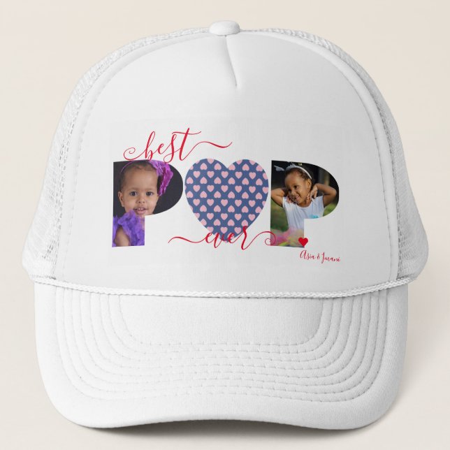 Personalised Best POP Ever Photo Collage Heart Trucker Hat (Front)