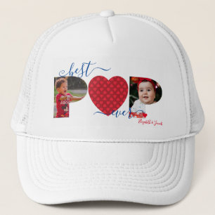 Personalised Best POP Ever Photo Collage Red Heart Trucker Hat
