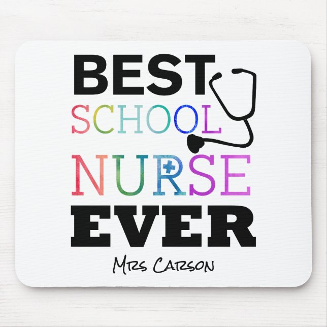 Personalised Best School Nurse Ever Colourful Desk Mouse Mat (Front)