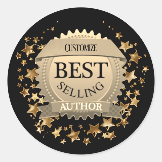 Personalised Best Selling Author Black Classic Round Sticker (Front)