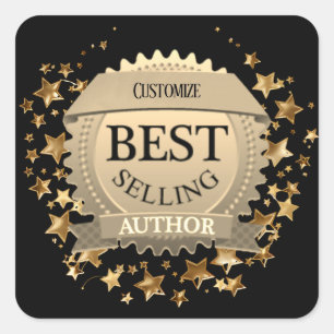Personalised Best Selling Author Black Square Sticker