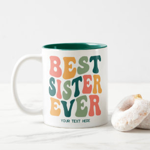 Personalised Best Sister Ever Colourful Groovy Two-Tone Coffee Mug
