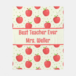 Personalised "Best Teacher Ever" Apple Pattern Fleece Blanket