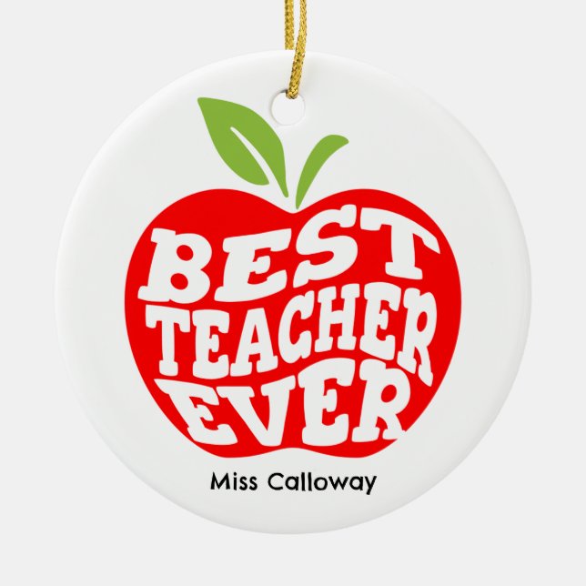 Personalised Best Teacher Ever Ceramic Tree Decoration (Front)
