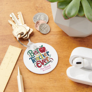 Personalised Best Teacher Ever Colourful Round Key Ring