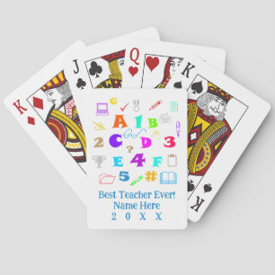 Personalised Best Teacher Ever Colourful School Ar Playing Cards