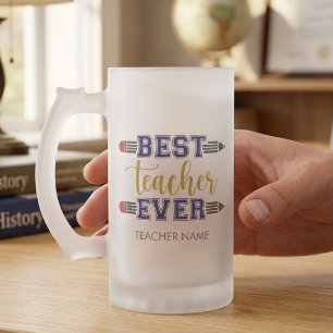 Personalised Best Teacher Ever - Customised Gift Frosted Glass Beer Mug