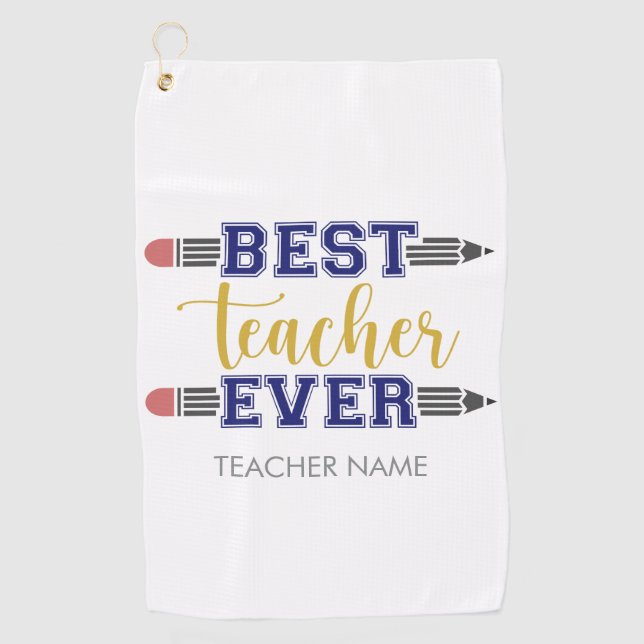 Personalised Best Teacher Ever - Customised Gift Golf Towel (Front)
