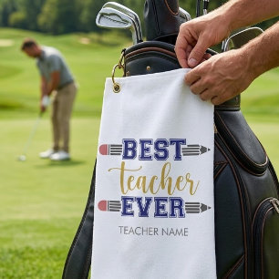 Personalised Best Teacher Ever - Customised Gift Golf Towel