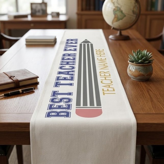 Personalised Best Teacher Ever - Customised Gift Short Table Runner (Creator Uploaded)