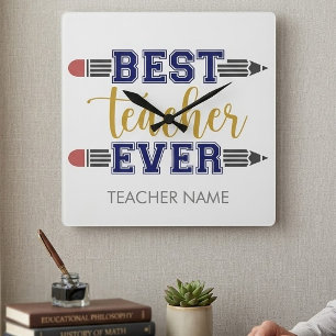 Personalised Best Teacher Ever - Customised Gift Square Wall Clock