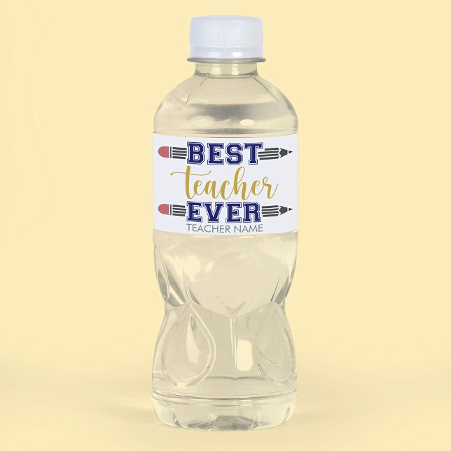 Personalised Best Teacher Ever - Customised Gift Water Bottle Label (Creator Uploaded)