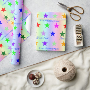 Personalised Best Teacher Ever Fun Rainbow & Stars Wrapping Paper