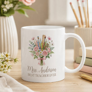 Personalised Best Teacher Floral Bouquet Coffee Mug