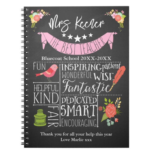 personalised Best Teacher retirement planner gift Notebook (Front)