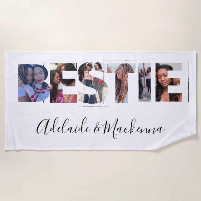 Personalised Bestie BFF Best Friends Photo Collage Beach Towel (Front)