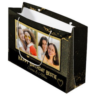 Personalised Besties Best Friend Black and Gold Large Gift Bag