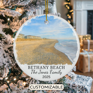 Personalised Bethany Beach Ornament, Delaware Ceramic Tree Decoration