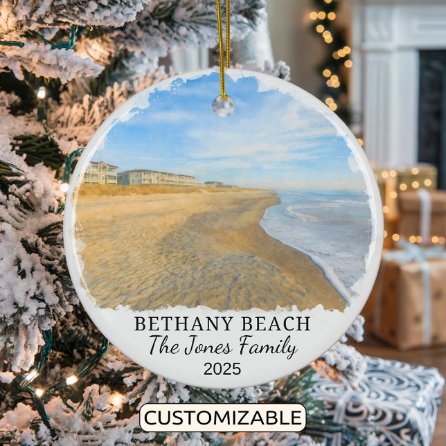 Personalised Bethany Beach Ornament, Delaware Ceramic Tree Decoration (Creator Uploaded)