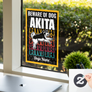 Personalised Beware of Dog Akita Warning Window Cling