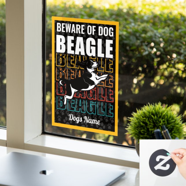 Personalised Beware of Dog Beagle Warning Window Cling (Office)
