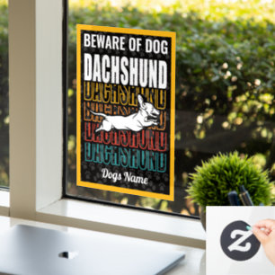 Personalised Beware of Dog Dachshund Warning Window Cling