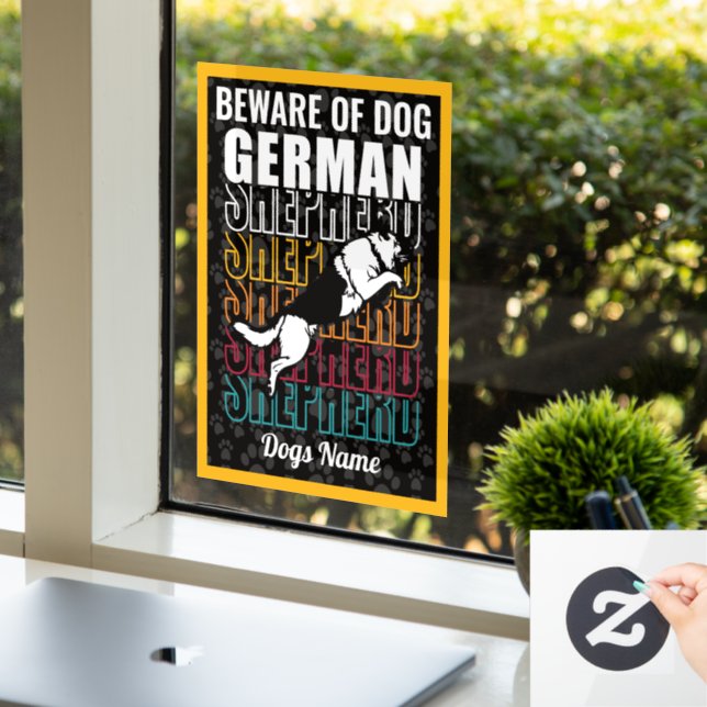 Personalised Beware of Dog German Shepherd  Window Cling (Office)