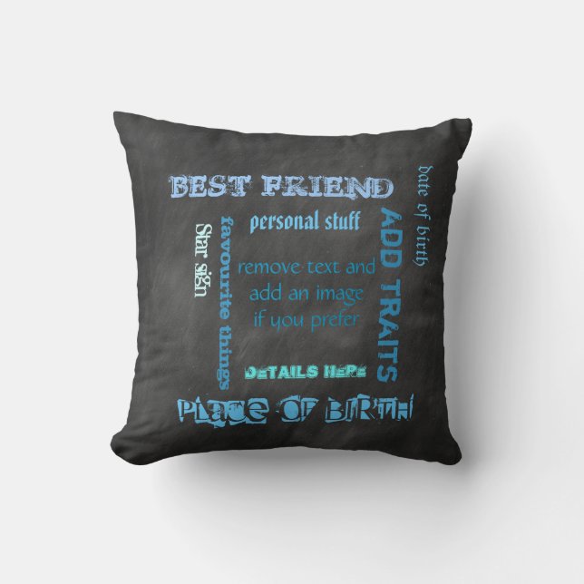 Personalised BFF best friends wordcloud chalkboard Cushion (Front)