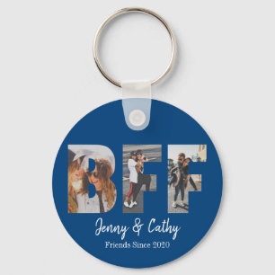 Personalised BFF Photo Best Friend Names Navy Blue Key Ring