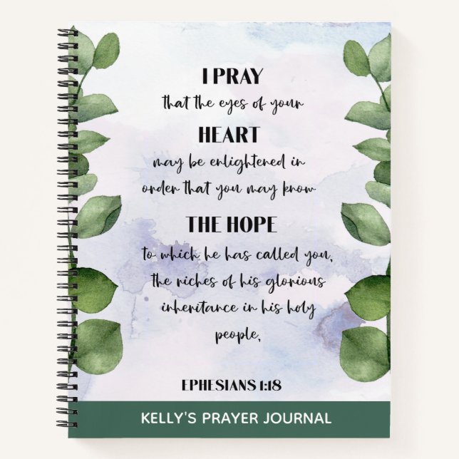 Personalised Bible Verse Greenery Prayer Journal (Front)