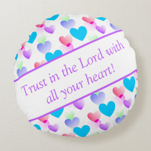 Personalised Bible Verse Hearts Round Lilac Round Cushion