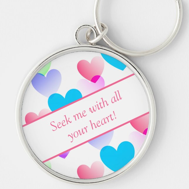Personalised Bible Verse Hearts Round Rosy Pink Key Ring (Front)