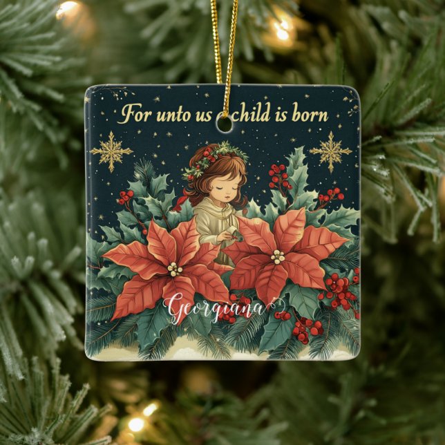 Personalised Biblical Nativity Child & Verse Ceramic Ornament (Tree)