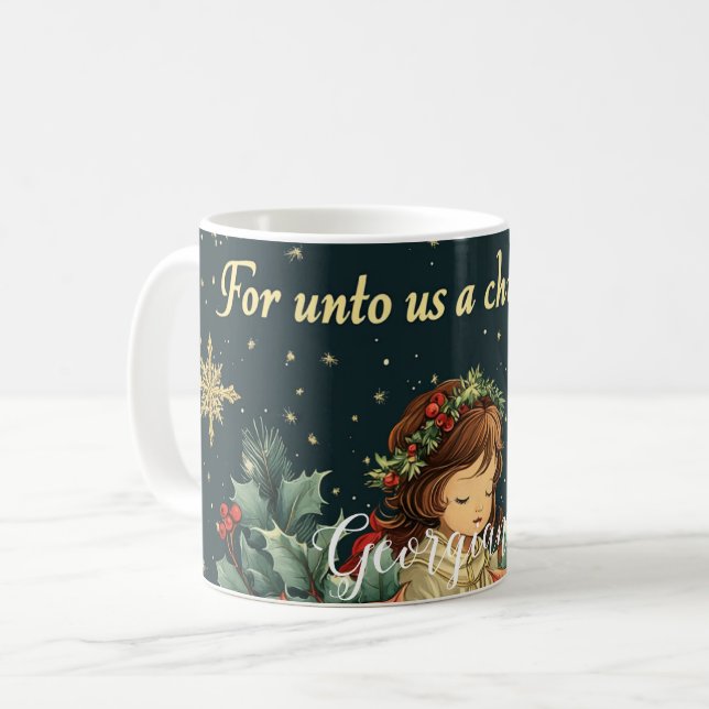 Personalised Biblical Nativity Child & Verse Coffee Mug (Front Left)