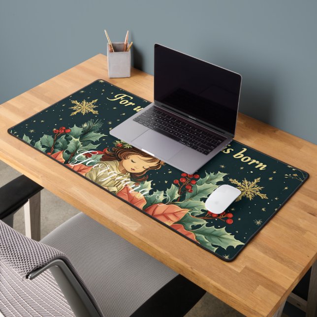 Personalised Biblical Nativity Child & Verse Desk Mat (Office 2)