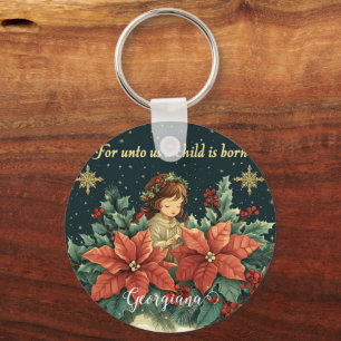 Personalised Biblical Nativity Child & Verse Key Ring