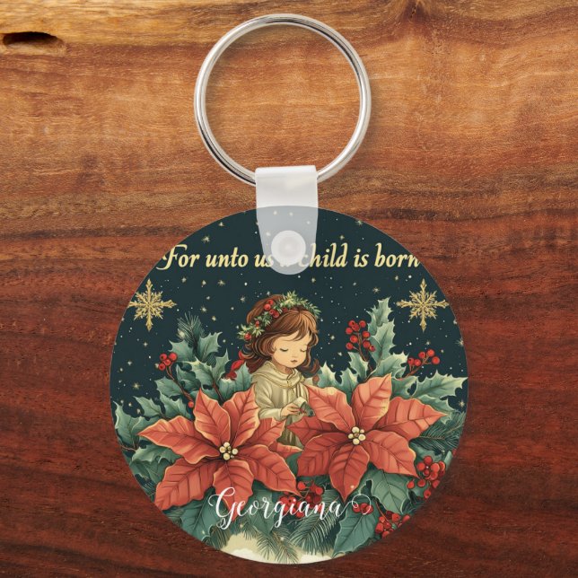 Personalised Biblical Nativity Child & Verse Key Ring (Front)