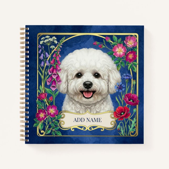 Personalised Bichon Frise Blue Notebook (Front)