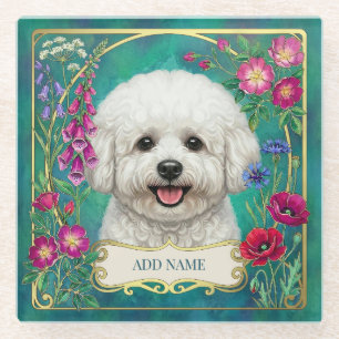 Personalised Bichon Frise Teal Glass Coaster