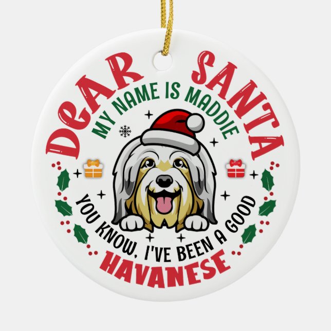 Personalised Bichon Havanese Dog Christmas Tree Ceramic Tree Decoration (Front)