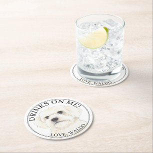 Personalised Bichon Havanese Maltese Dog Wedding Round Paper Coaster