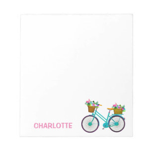 Personalised Bicycle basket flowers pink blue Notepad