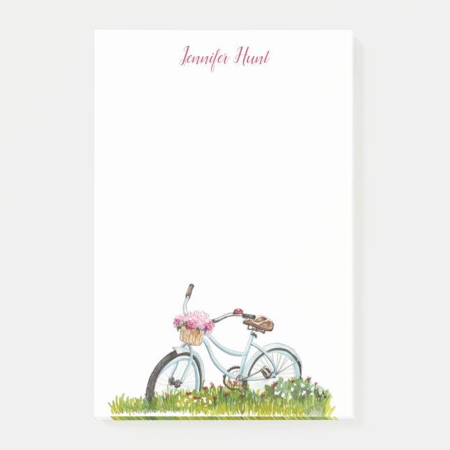 Personalised Bicycle with flower Notepad (Front)