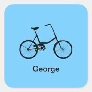 Personalised Bicycle with Name Bright Blue Square Sticker