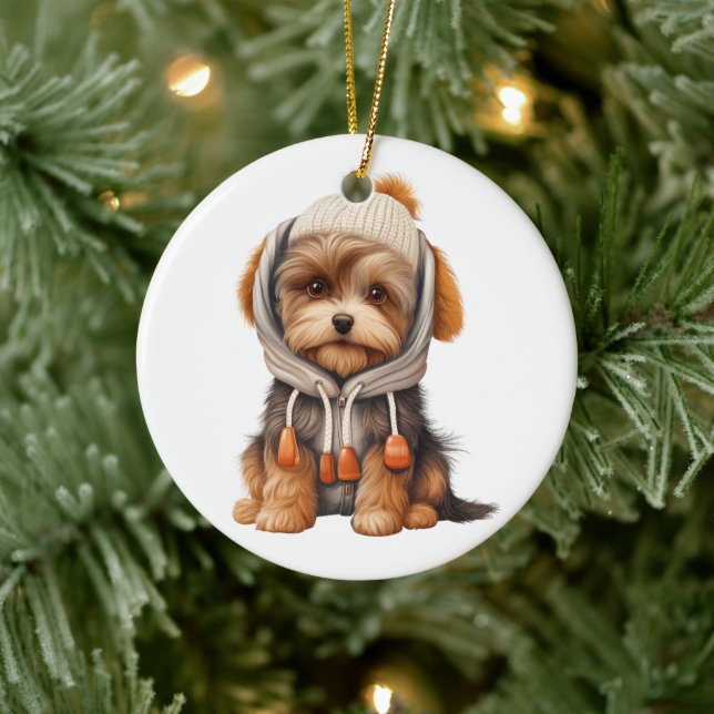 Personalised Biewer Terrier Dog Ceramic Tree Decoration (Tree)