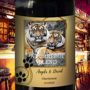 Personalised Big Cats Tiger Wedding Wine Label